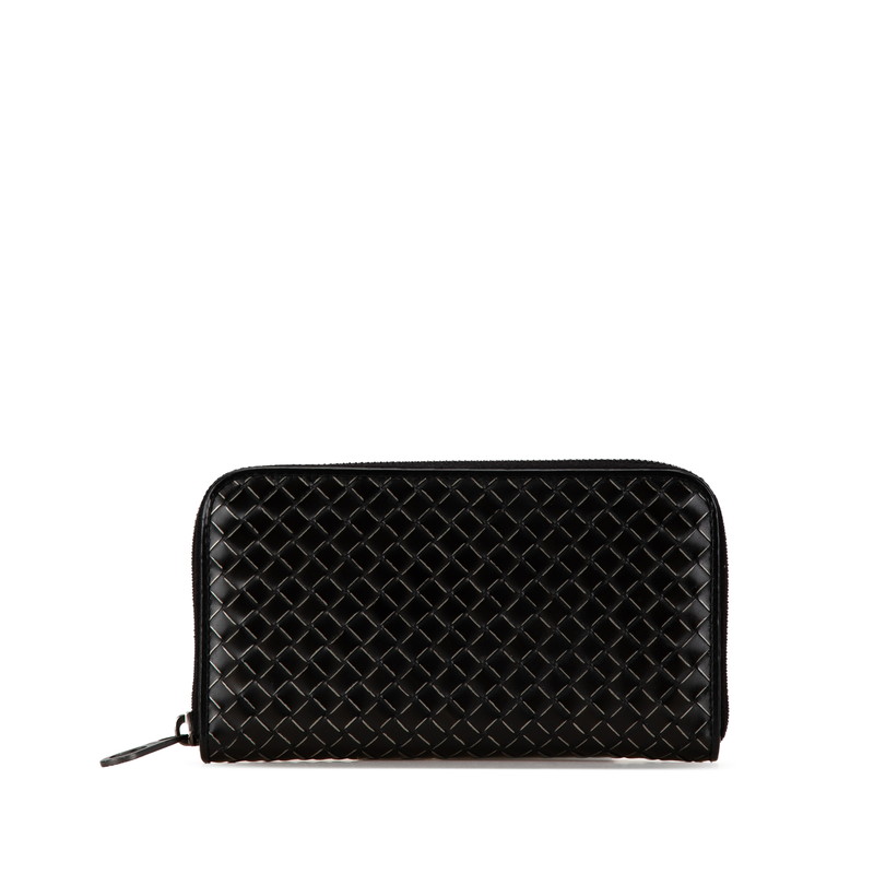 ボッテガヴェネタ イントレチャート 長紙入れ 黒いこと なめし革 レディース BOTTEGAVENETA 【中古】