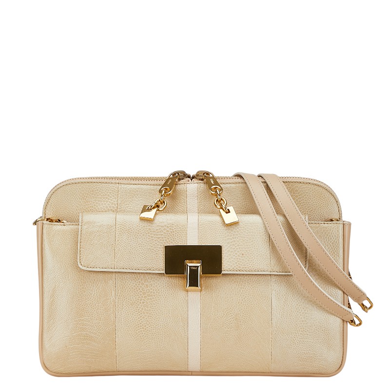 クロエ ルーシー チェーン店 ショルダーバッグ ベージュ 象牙色 なめし革 レディース Chloe 【中古】