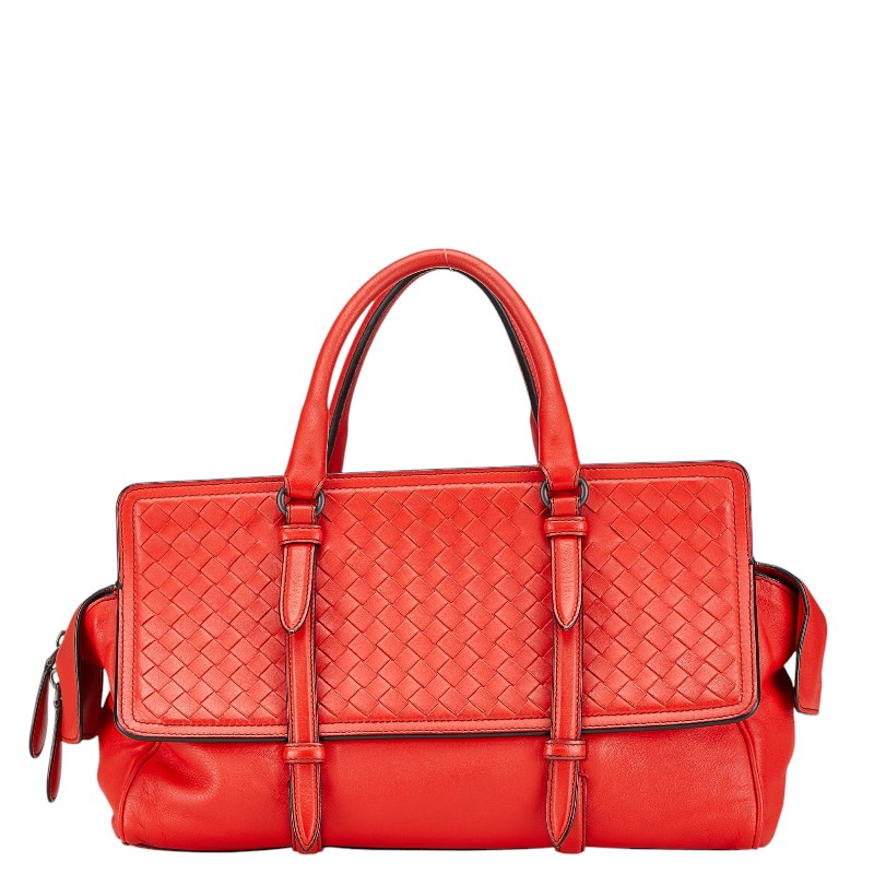 ボッテガヴェネタ イントレチャート モナコバッグ ハンドバッグ レッド レザー レディース BOTTEGAVENETA 【中古】｜【銀座パリス】　店