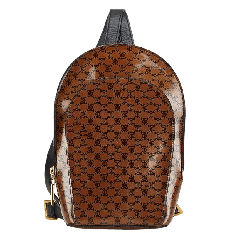 【CELINE】リュック　マカダム柄　ゴールド金具　PVC ダークブラウン CELINE セリーヌ マカダム柄 リュックサック バックパック PVC