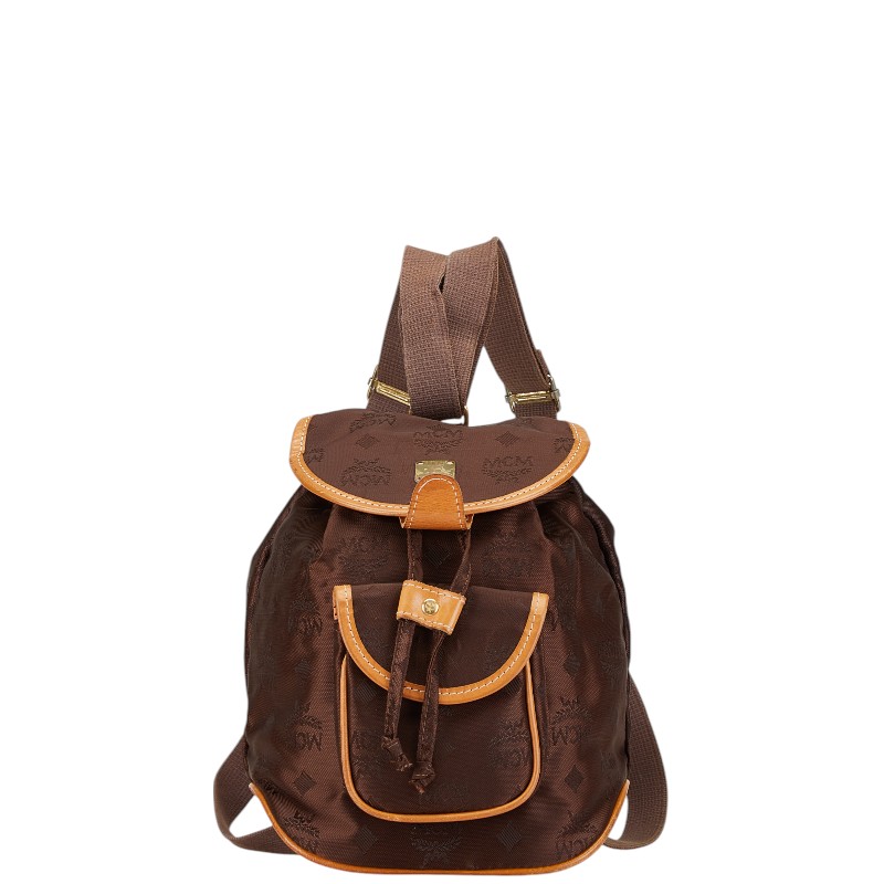 エム シー エム ヴィセトス ロゴグラム リュック バックパック ブラウン ナイロン レザー レディース MCM 【中古】