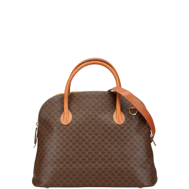 セリーヌ ハンドバッグ　ドーム型　2way マカダム　PVC レザー　ブラウン CELINE セリーヌ 2WAYハンドバッグ マカダム柄 ブラウン PVC