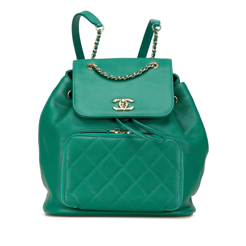 シャネル マトラッセ ココマーク リュック バックパック グリーン キャビアスキン レディース CHANEL 【中古】
