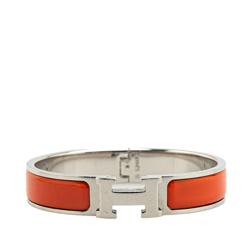 【極美品】エルメス Hバングル クリッククラック GM GP シルバー×オレンジ HERMES エルメス クリック・クラックH シマウマ シルバー