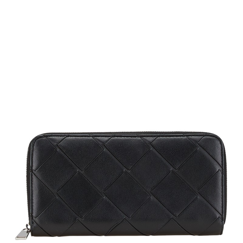ボッテガヴェネタ マキシイントレチャート 長紙入れ ラウンドジッパー 黒いこと なめし革 レディース BOTTEGAVENETA 【中古】