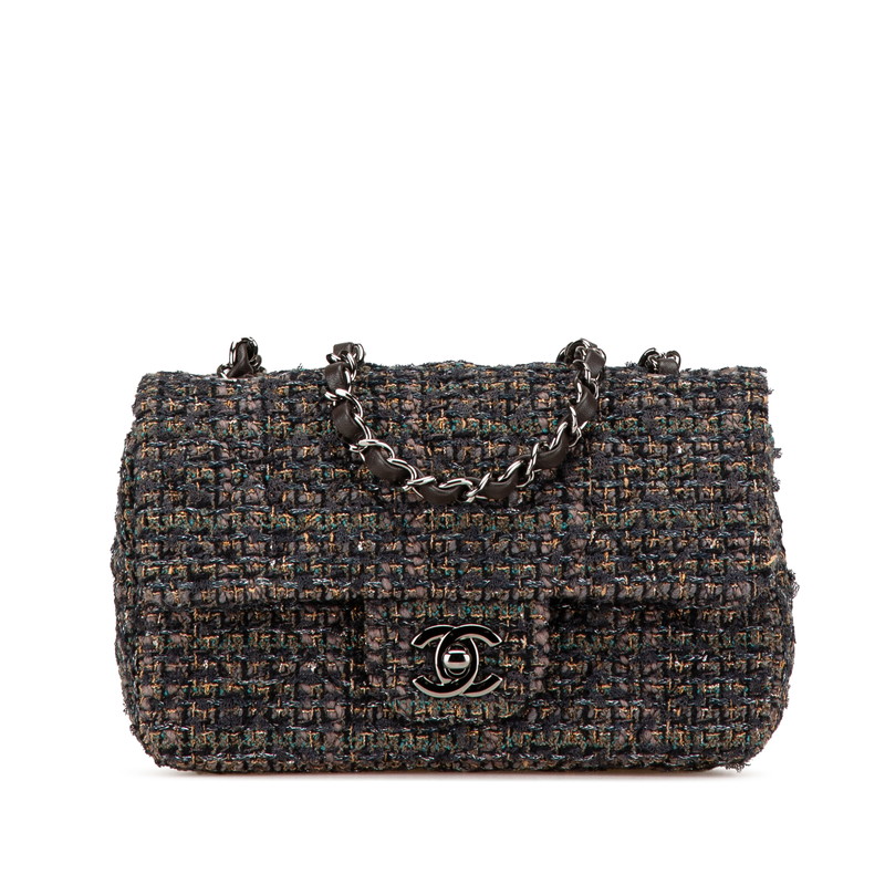 シャネル ミニ マトラッセ20 ココマーク 斜め掛け チェーン ショルダーバッグ グレー ツイード レザー レディース CHANEL 【中古】｜【銀座パリス】　店