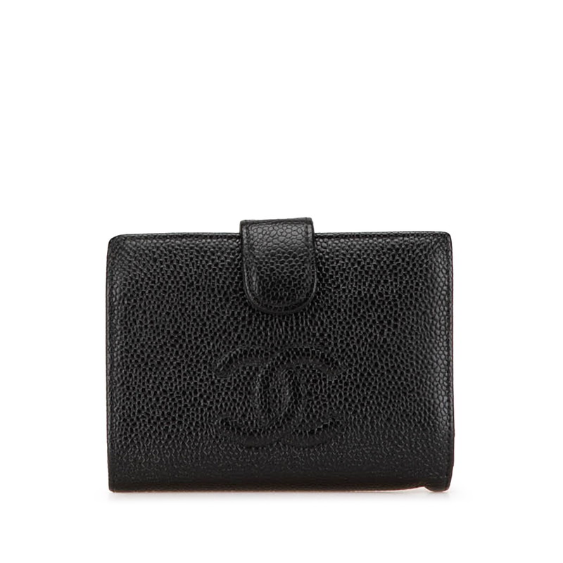 シャネル 二つ折り財布　キャビアスキン ココマーク　黒　コンパクト　CHANEL Used 通常品】シャネル CHANEL 二つ折り財布 キャビアスキン CC