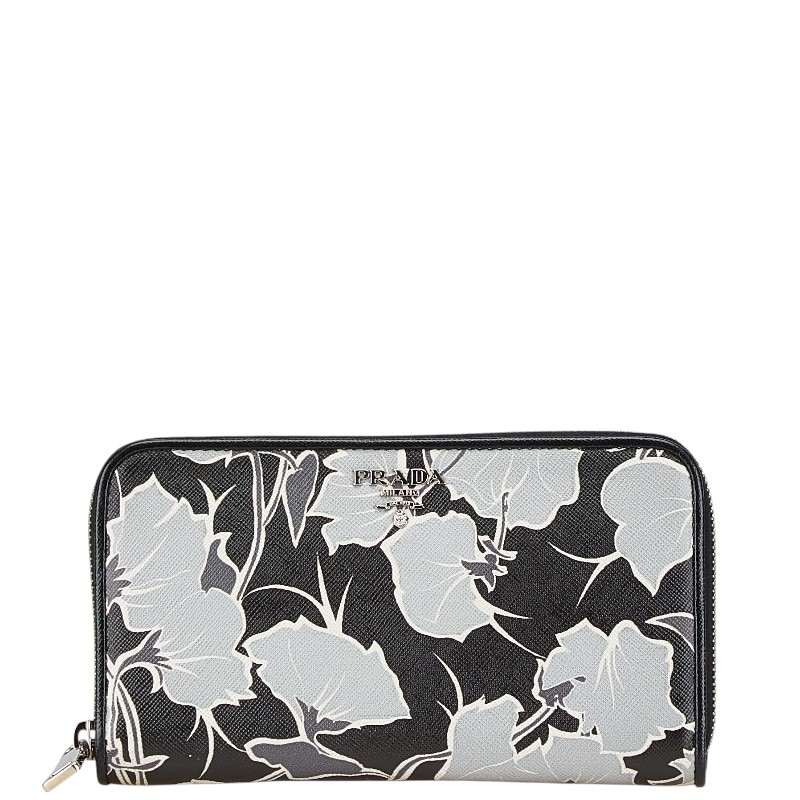 プラダ サフィアーノ ラウンドジッパー 長紙入れ 1M0506 黒いこと 薄墨色 なめし革 レディース PRADA 【中古】