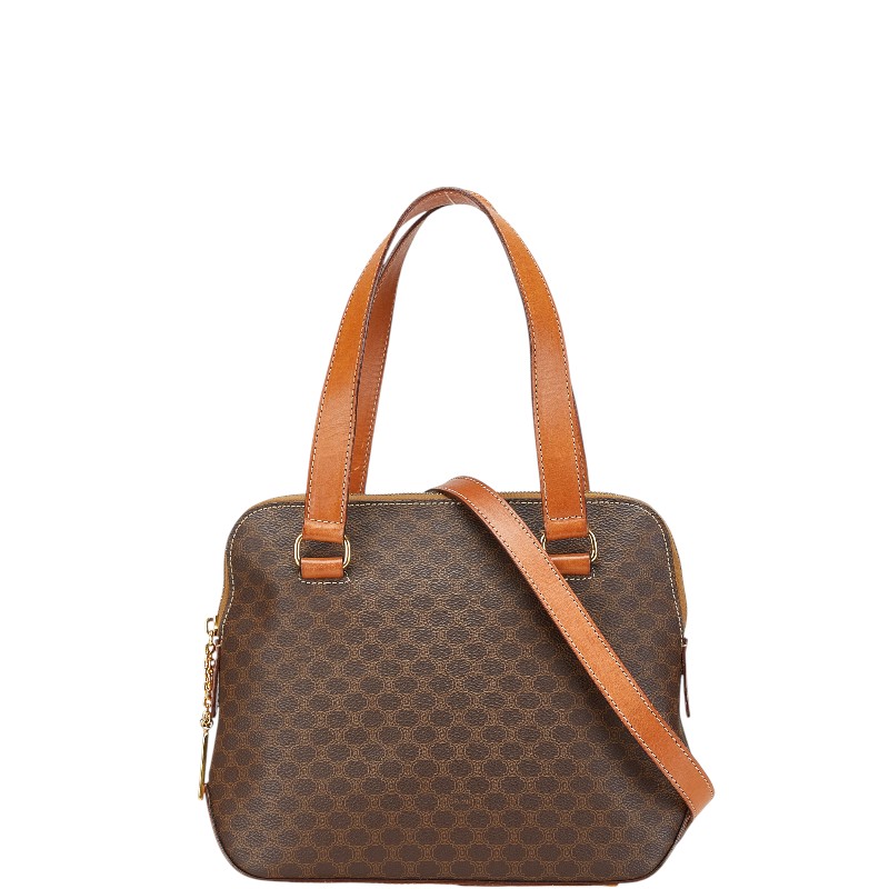 【CELINE】ハンドバッグ　マカダム柄　ブラウン　PVC ターンロック CELINE マカダム柄ターンロック金具ハンドバッグ #hedy