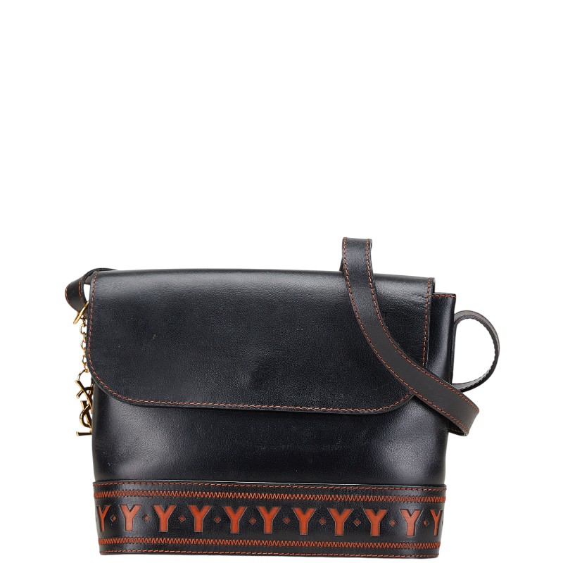 サンローラン YSL カットアウト ショルダーバッグ ブラック ブラウン レザー レディース SAINT LAURENT 【中古】