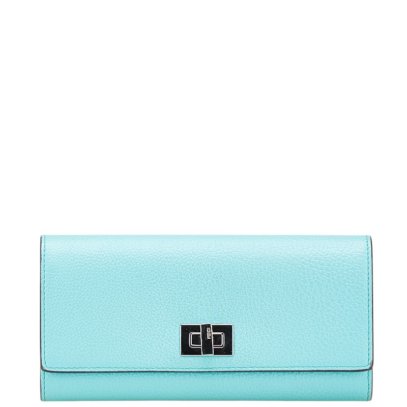フェンディ ピーカブー 長紙入れ 8M0427 ともし火青味 なめし革 レディース FENDI 【中古】