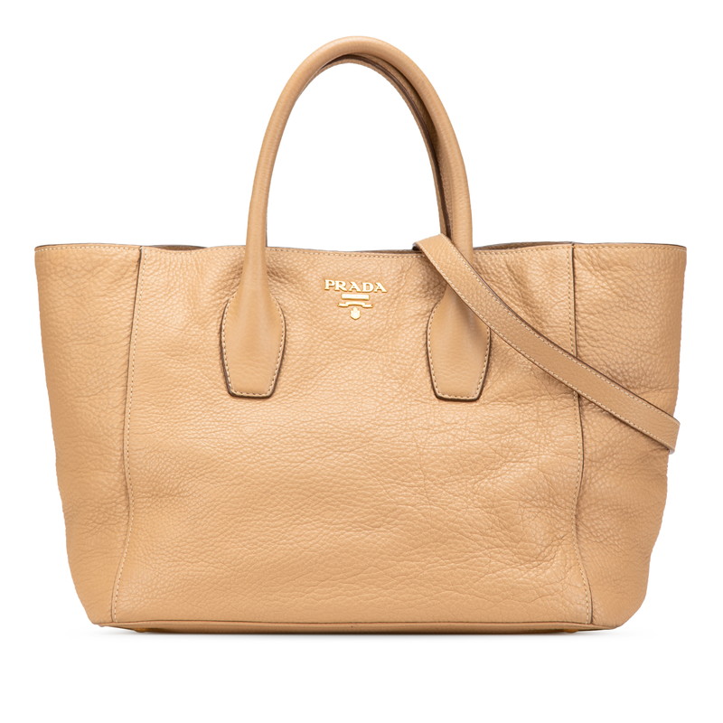 PRADA ベージュ レザー トートバッグ PRADA プラダ パンチングロゴ ベージュ レザー トートバッグ