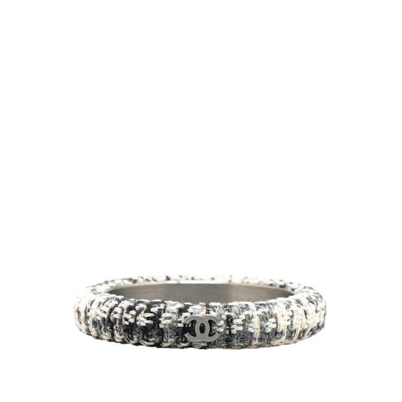 シャネル ココマーク バングル ホワイト グレー ブラック ツイード メタル レディース CHANEL 【中古】｜【銀座パリス】　店 33,020円