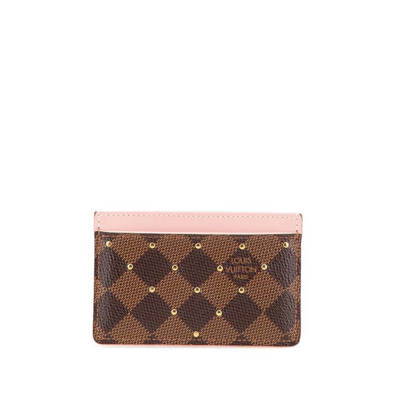ルイ ヴィトン ダミエ ポルトカルト サーンプル スタッズ カードケース N60248 ブラウン ピンク PVC レザー レディース LOUIS VUITTON 【中古】