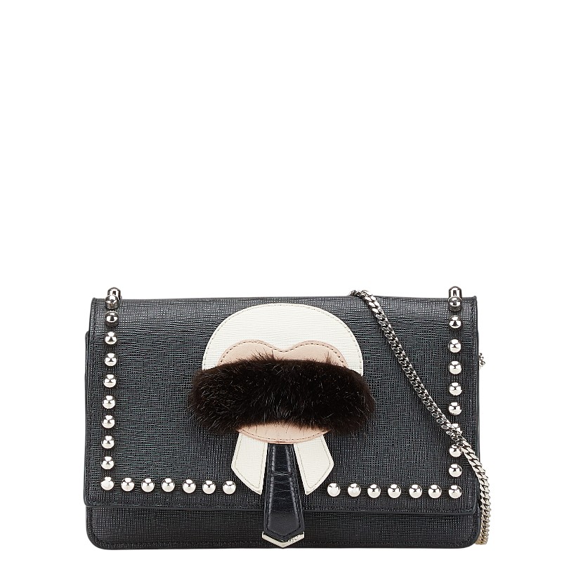 フェンディ カーリト スタッズ ショルダーバッグ ブラック レザー レディース FENDI 【中古】