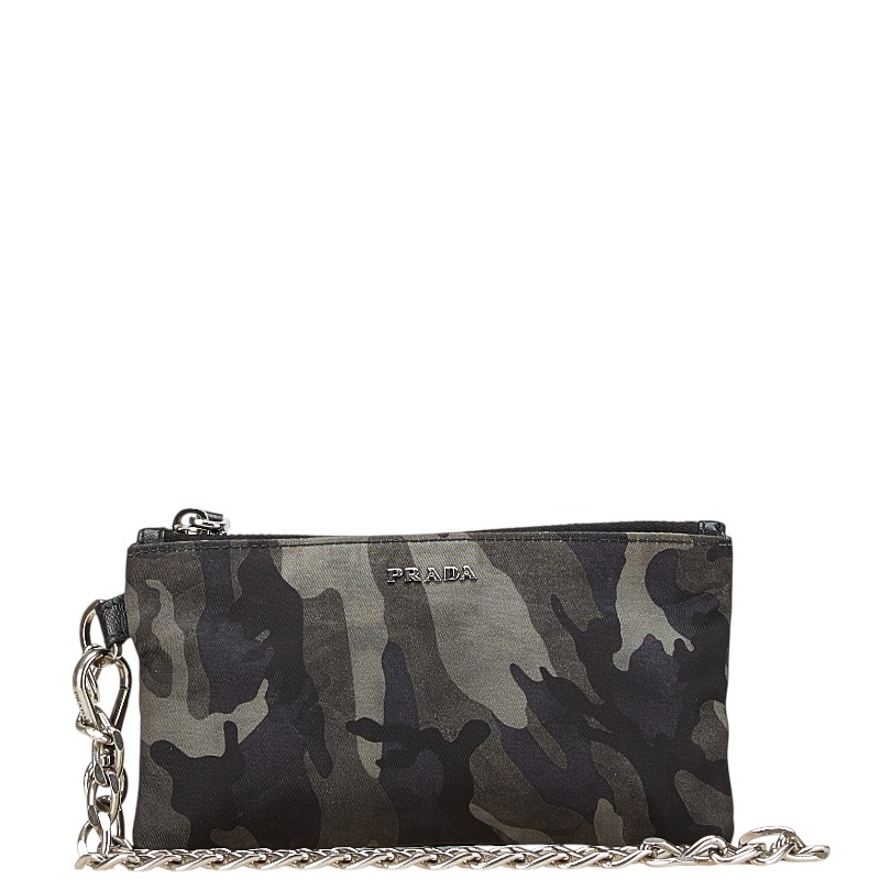 プラダ カモフラージュ 迷彩 ポーチ コインケース ブラック グレー ナイロン レザー メンズ PRADA 【中古】｜【銀座パリス】　店