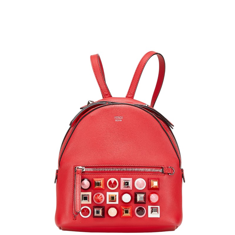 フェンディ スタッズ チェーン リュック バックパック 8BZ038 レッド レザー レディース FENDI 【中古】｜【銀座パリス】　店