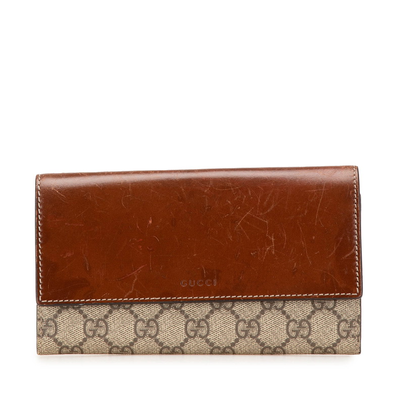 グッチ GGスプリーム 長財布 410100 ベージュ ブラウン PVC レザー レディース GUCCI 【中古】