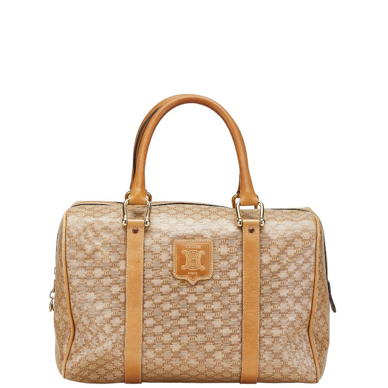 (*)様 【CELINE】ボストンバッグ　マカダム柄　ゴールド金具　ブラウン　セ CELINE セリーヌ マカダム柄 ボストンバッグ PVC レザー