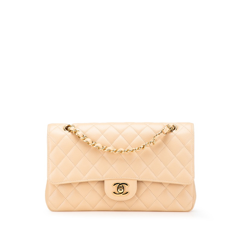 シャネル マトラッセ25 ダブルフラップ ココマーク チェーン ショルダーバッグ ベージュ キャビアスキン レディース CHANEL 【中古】|【銀座パリス】 店