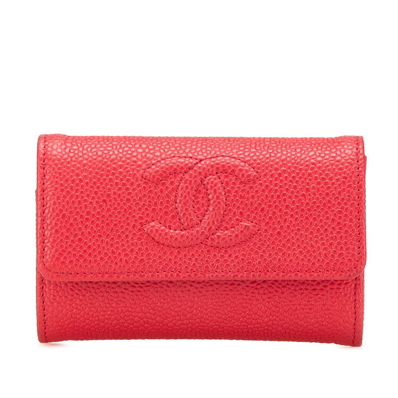 シャネル ココマーク カードケース レッド キャビアスキン レディース CHANEL 【中古】