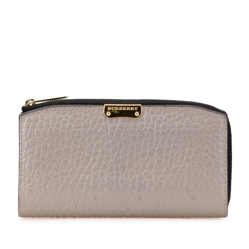 バーバリー 長財布 グレー レザー レディース BURBERRY 【中古】