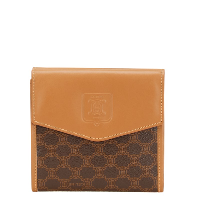 CELINE セリーヌ 二つ折り財布 マカダム キャンバス ブラウン ロゴ CELINE セリーヌ 二つ折り財布 マカダム PVC/レザー ブラウン