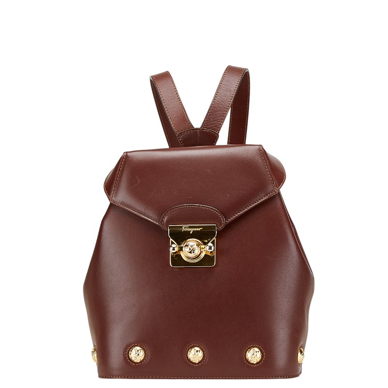 サルヴァトーレフェラガモ リュック バックパック DQ-211 5207 ブラウン レザー レディース Salvatore Ferragamo 【中古】