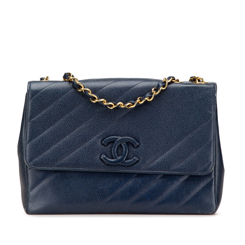 シャネル ココマーク バイアスステッチ チェーン ショルダーバッグ ネイビー ゴールド金具 キャビアスキン レディース CHANEL 【中古】|【銀座パリス】 店