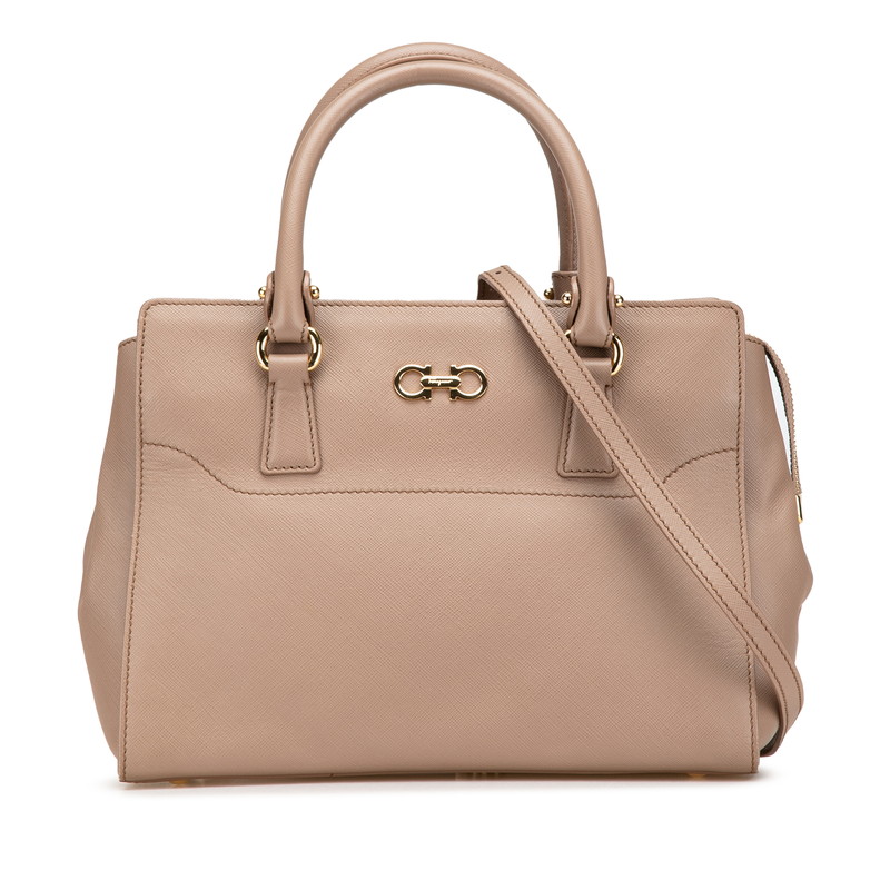 美品　サルヴァトーレフェラガモ　ハンドバッグ　ダブルガンチーニ　ゴールド系　鞄 極 美品 Salvatore Ferragamo サルヴァトーレフェラガモ