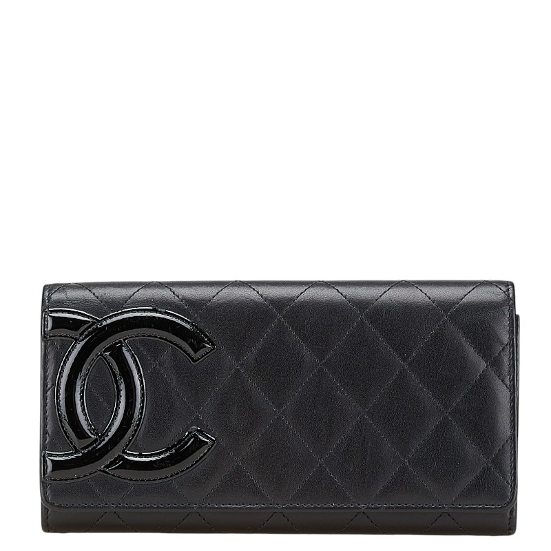 シャネル マトラッセ カンボンライン 長紙入れ 黒いこと 子ヒツジ人はだ エナメル レディース CHANEL 【中古】