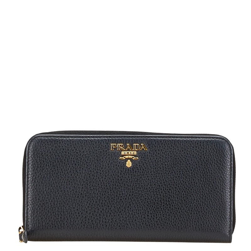 プラダ ラウンドジッパー 長紙入れ 米国海軍 なめし革 レディース PRADA 【中古】