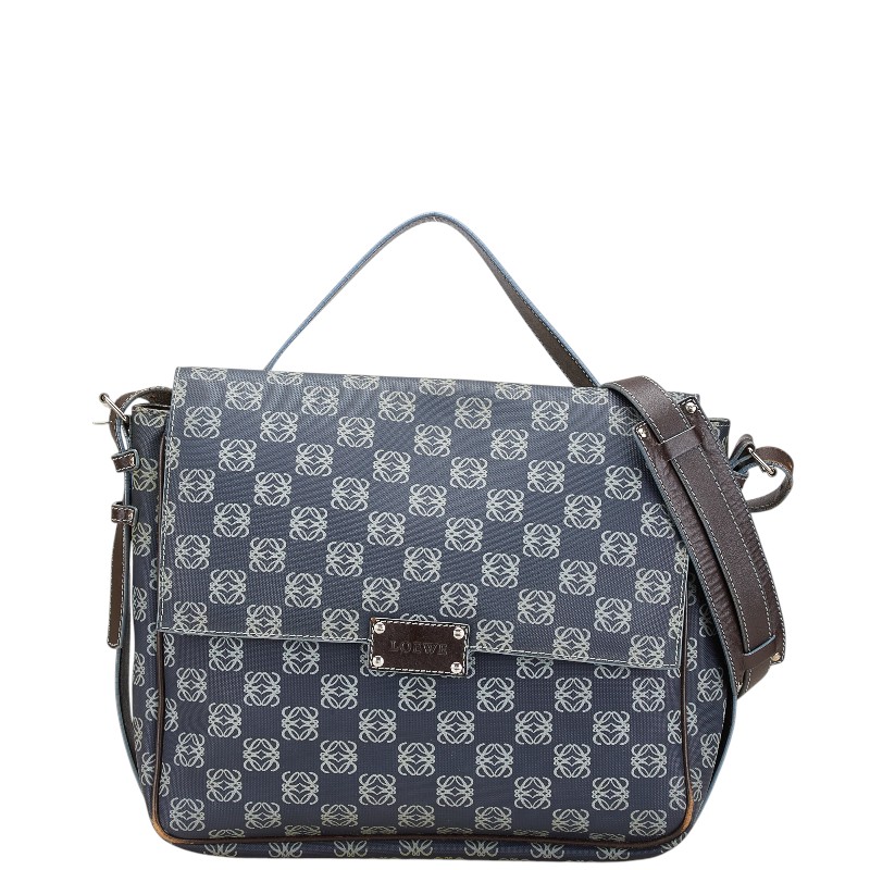 ロエベ アナグラム 斜め掛け ショルダーバッグ メッセンジャーバッグ ネイビー グレー PVC レザー レディース LOEWE 【中古】|【銀座パリス】 店