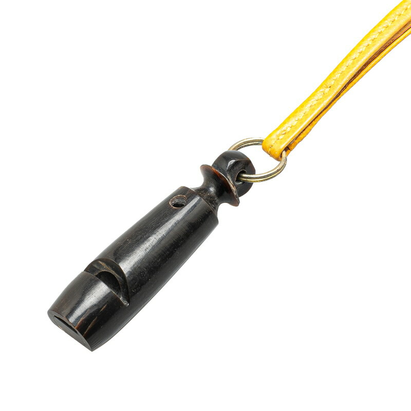 エルメス レア キャップ付き ホイッスル 犬笛 イエロー レザーケース付き エルメスドッグ ホイッスル 犬笛 シルバー金具/ネイビー系 ユニ