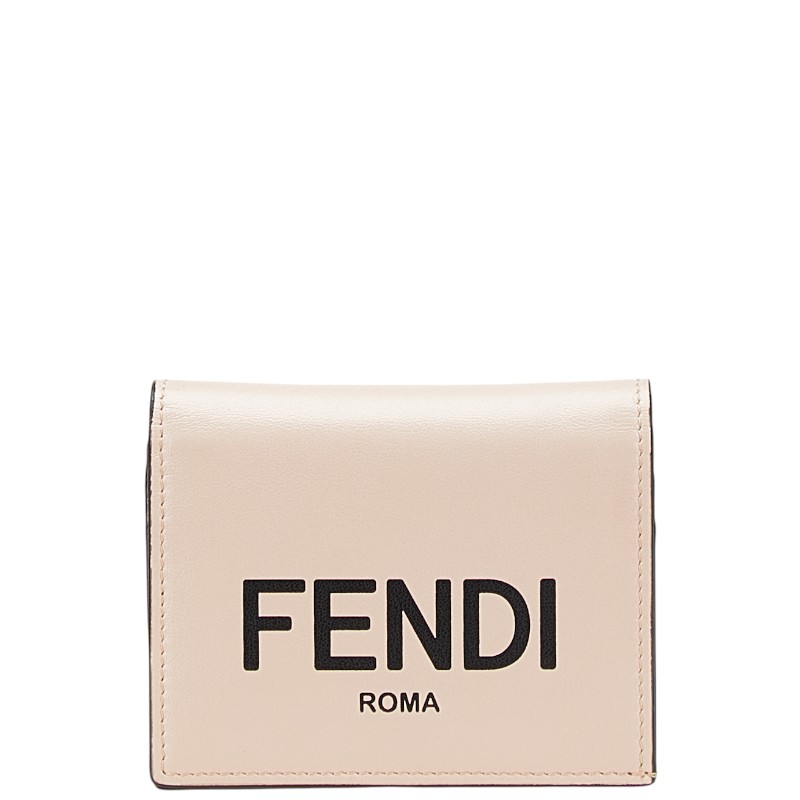 フェンディ ロゴタイプ 二つ折り紙入れ 8M0420 さくら色 黒いこと なめし革 レディース FENDI 【中古】