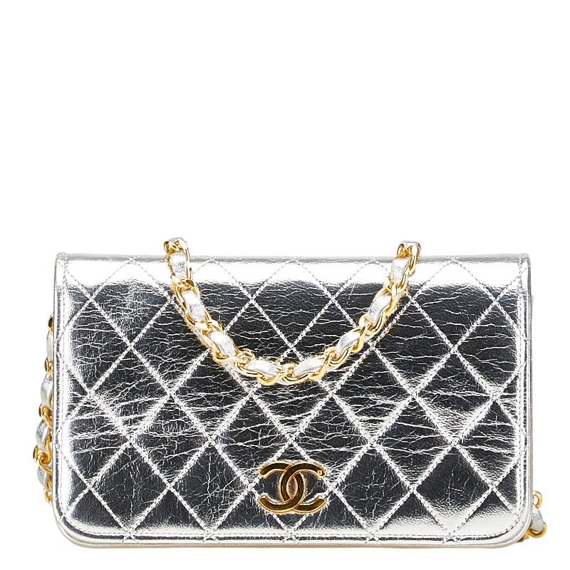 シャネル マトラッセ ココマーク チェーン店 ショルダーバッグ しろがね色 なめし革 レディース CHANEL 【中古】