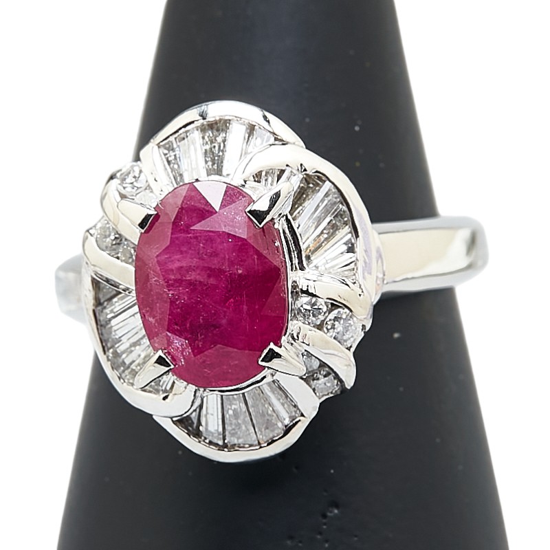 Pt900 プラチナ ルビー2.84ct ダイヤ0.659ct リング 指輪 レディース 13号 【中古】