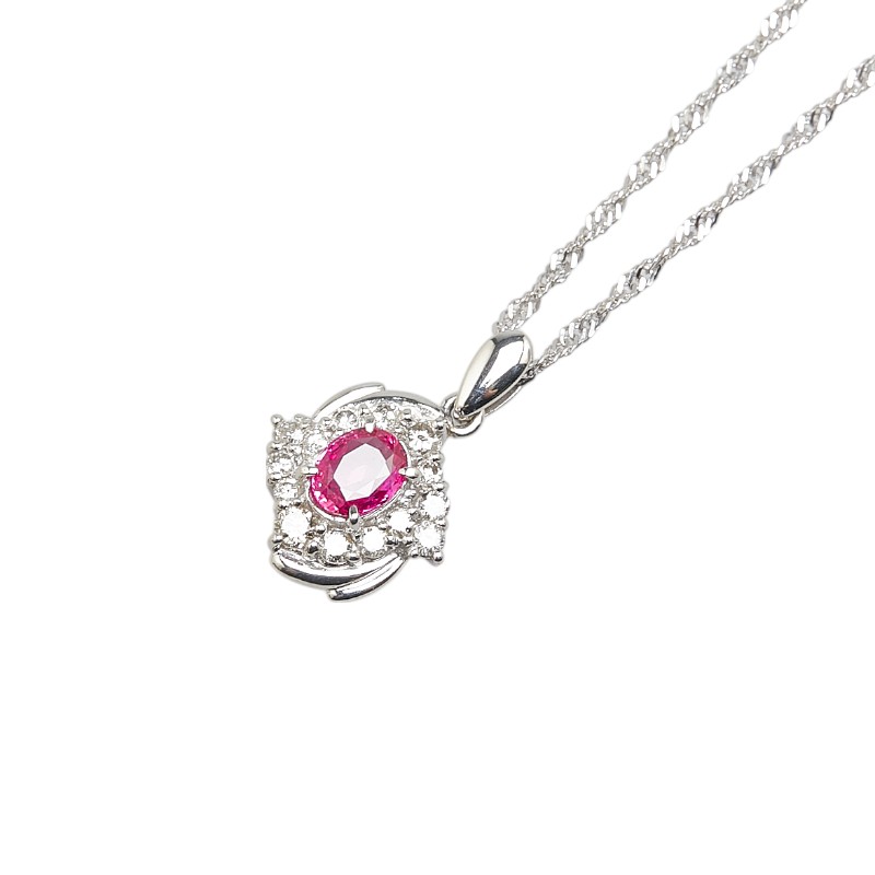 ノーブランド レッド Pt900 プラチナ Pt850 プラチナ ルビー0.77ct ダイヤ0.50ct ペンダントネックレス レディース no brand 【中古】