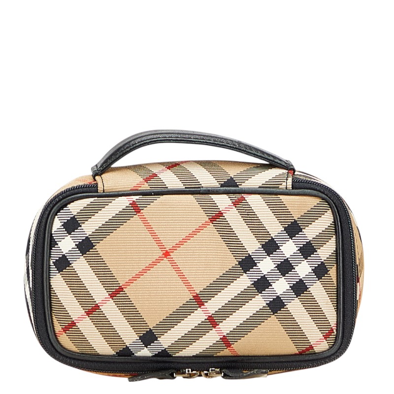 ✨美品✨ バーバリー バニティバッグ ポーチ ノバチェック キャンバス レザー BURBERRY バーバリー ノバチェック バニティバッグ ベージュ