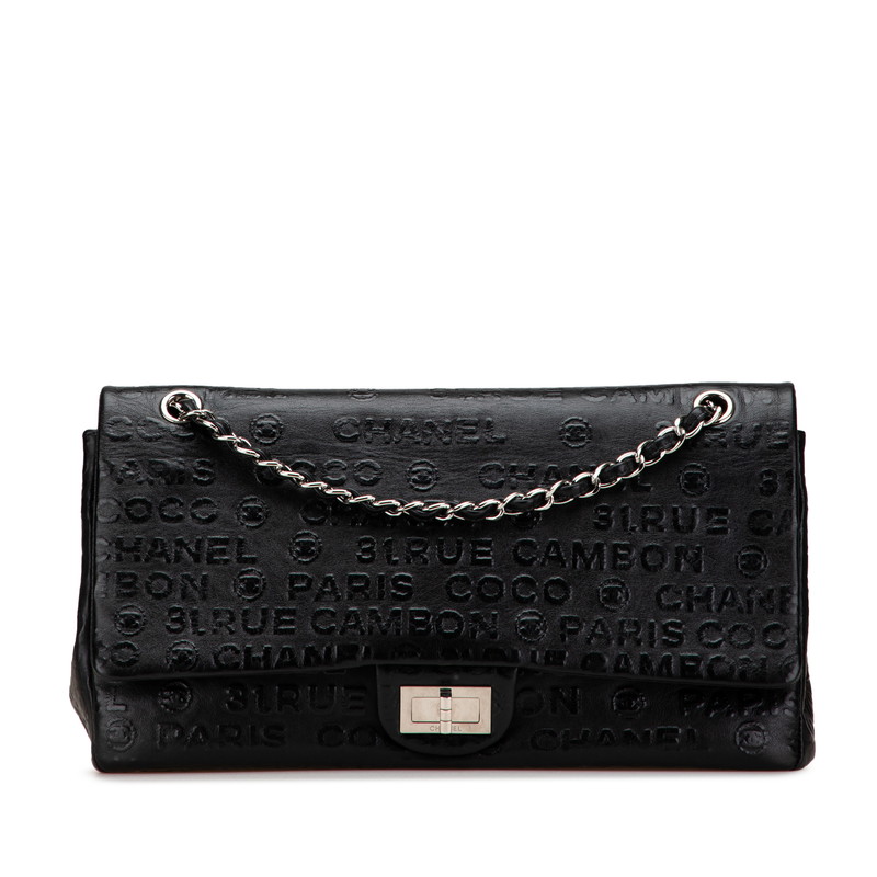 シャネル 2.55 アンリミテッド Wフラップ チェーン ショルダーバッグ ハンドバッグ ブラック レザー レディース CHANEL 【中古】｜【銀座パリス】　店