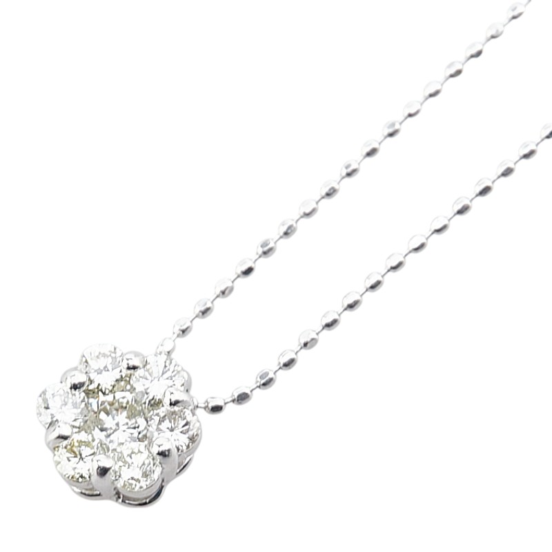 K18WG ホワイトゴールド ダイヤ0.50ct フラワー 花 モチーフ K18WGダイヤ0.50ｃｔペンダントネックレス レディース 【中古】 42,510円