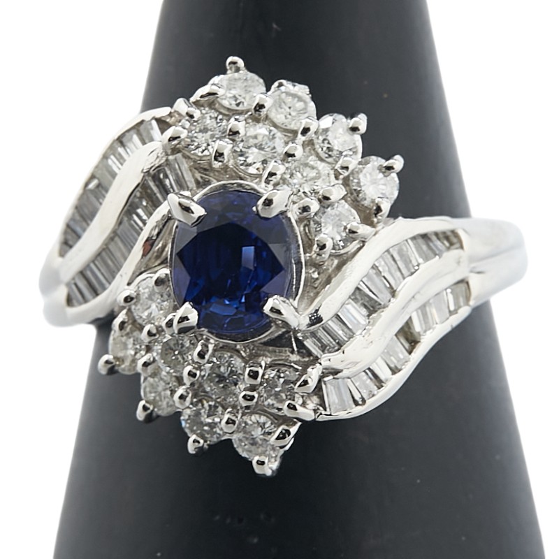 Pt900 プラチナ サファイア0.81ct ダイヤ1.03ct リング 指輪 レディース 11.5号 【中古】