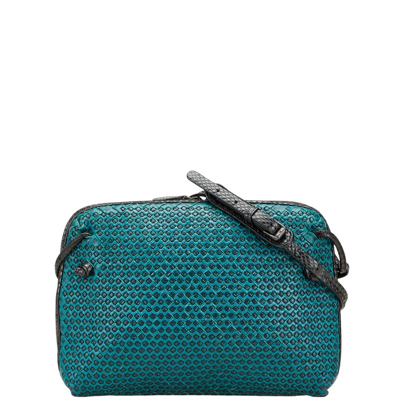 ボッテガヴェネタ イントレチャート パイソン ショルダーバッグ グリーン ブラック レザー レディース BOTTEGAVENETA 【中古】 44,880円