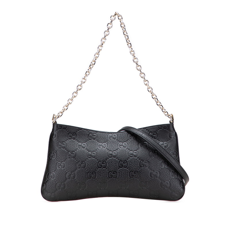 グッチ GGエンブレム ミディアム チェーンハンドバッグ ショルダーバッグ 2WAY 815277 ブラック レザー レディース GUCCI 【中古】