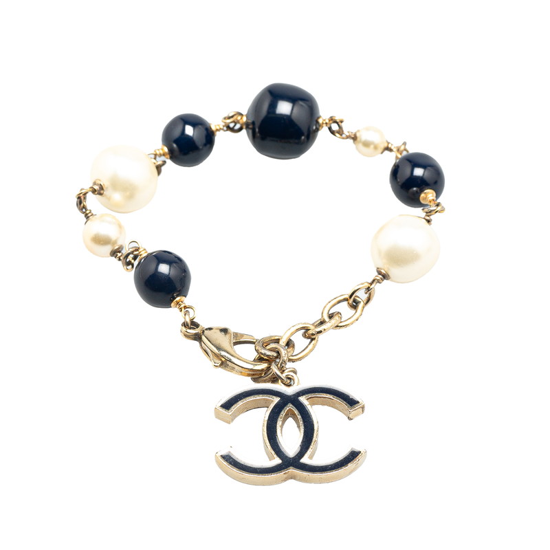 シャネル ココマーク ブレスレット ネイビー ブラック ゴールド フェイクパール メッキ レディース CHANEL 【中古】｜【銀座パリス】　店