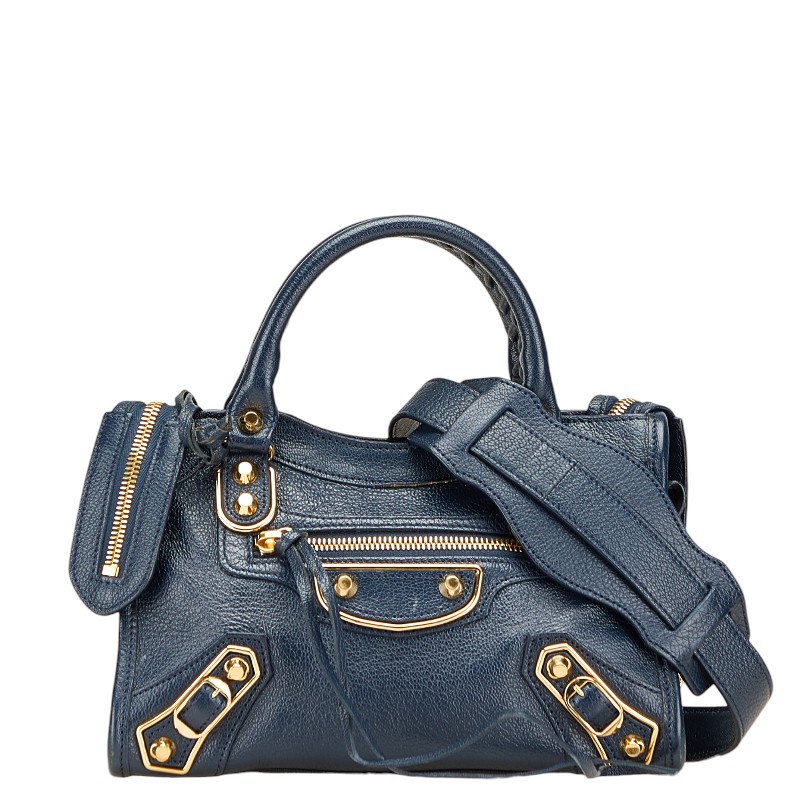 バレンシアガ balenciaga シティバッグ 2way ネイビー 美品 バレンシアガザ シティ 2WAYバッグ ネイビー レディース