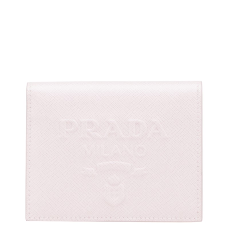 プラダ エンボスロゴ 二つ折り紙入れ サクラ色 サフィアーノ なめし革 レディース PRADA 【中古】