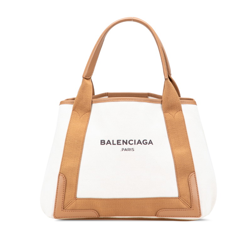 バレンシアガ ネイビー カバス S ハンドバッグ トートバッグ 339933 アイボリー ブラウン キャンバス レザー レディース BALENCIAGA 【中古】