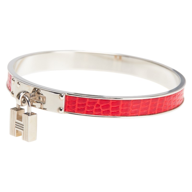 エルメス ブレスレットアクセサリー カデナ付　ケリーバングル ゴールド×レッド HERMES エルメス ケリー カデナ バングル ゴールド GP レザー