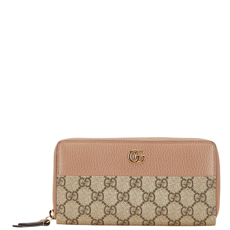 グッチ GGマーモント ラウンドジッパー 長紙入れ 456117 ベージュ なめし革 PVC レディース GUCCI 【中古】